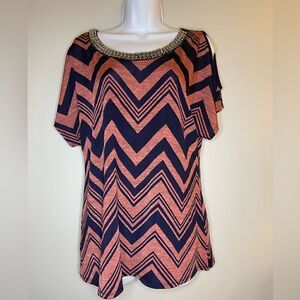 LAVISH Chevron Cold Shoulder Blouse Size Medium